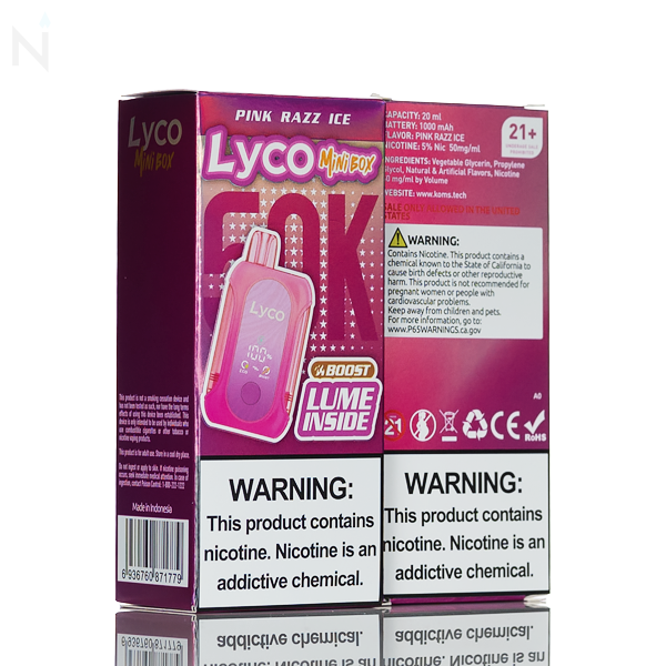 Lyco Mini Box 50K disposable vape 50000 puffs 20mL prefilled dual-mesh coils ECO BOOST USB-C rechargeable vape device